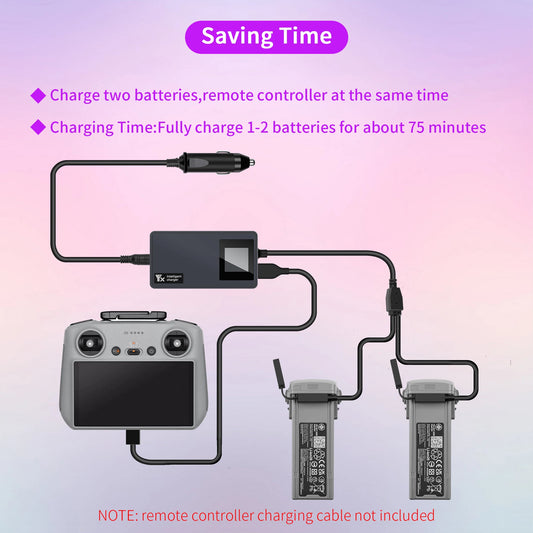 Cargador de coche con pantalla digital para DJI AIR 3/3S, control remoto de batería, cargador de vehículo, concentrador de carga inteligente portátil