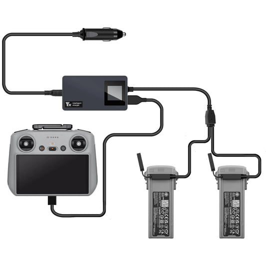 Cargador de coche con pantalla digital para DJI AIR 3/3S, control remoto de batería, cargador de vehículo, concentrador de carga inteligente portátil